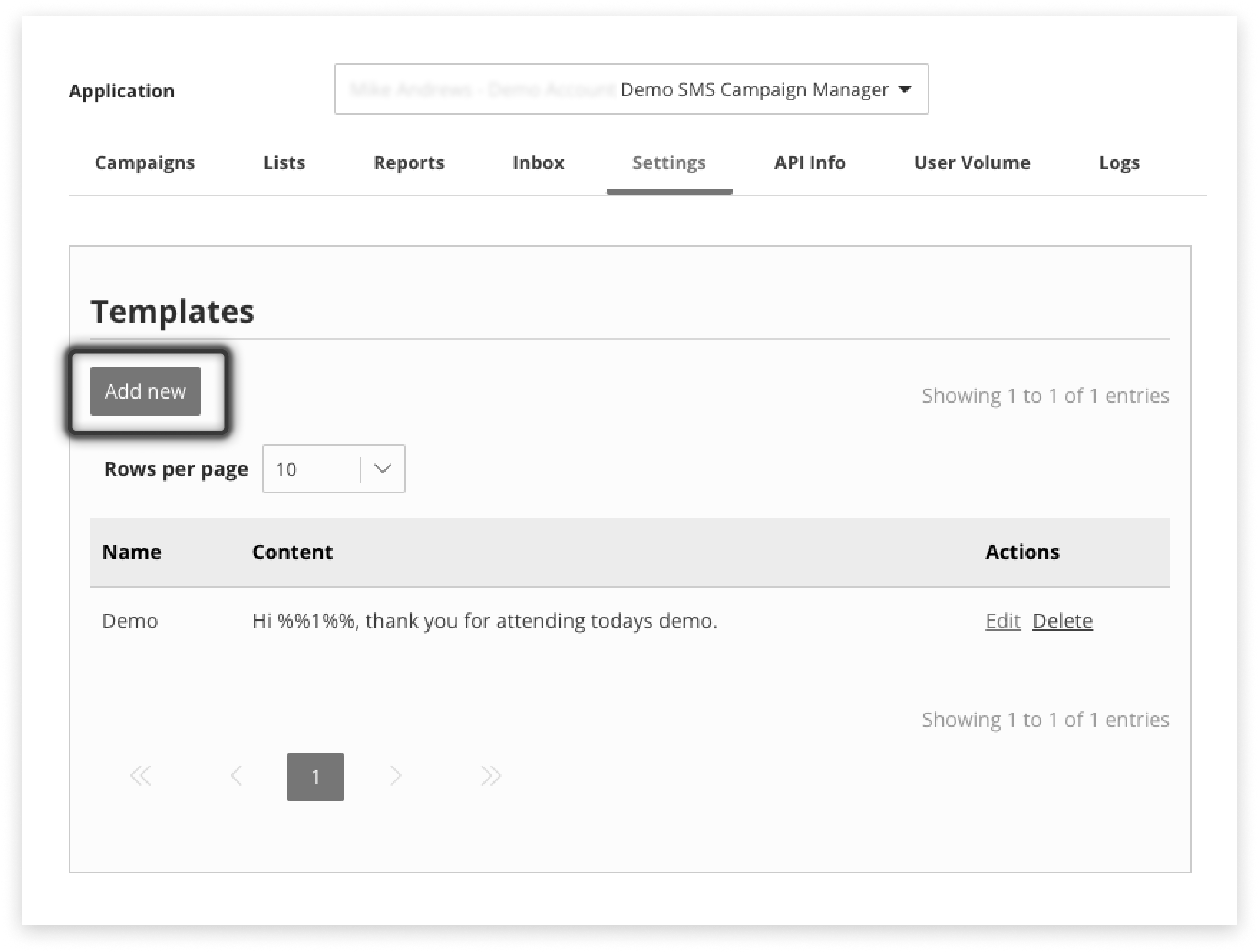 Black and white screenshot of where to create a template in campaign manager