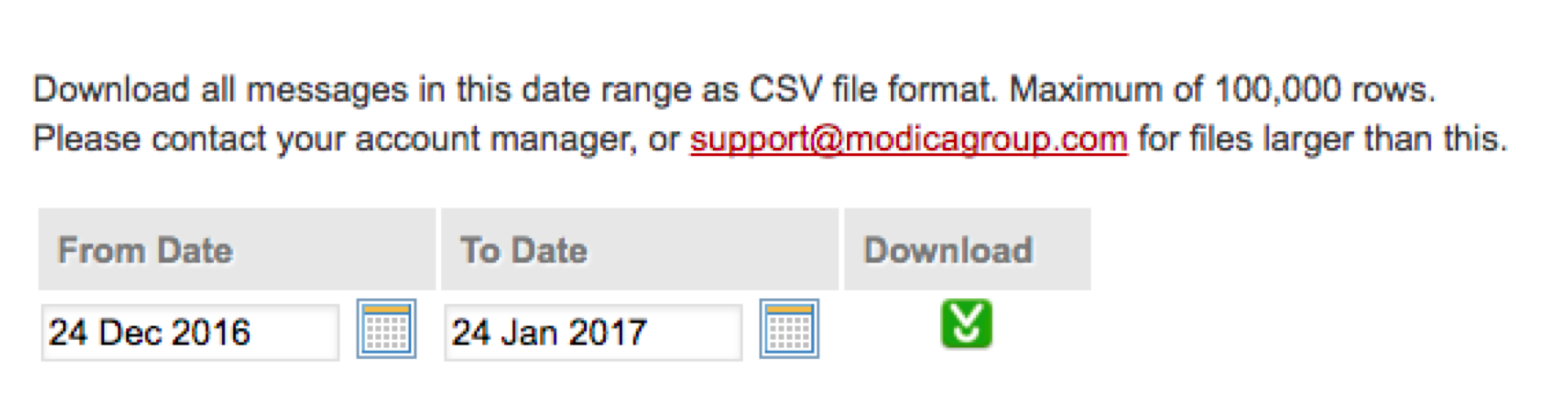 Screenshot of New Messages area in Mobile Studio