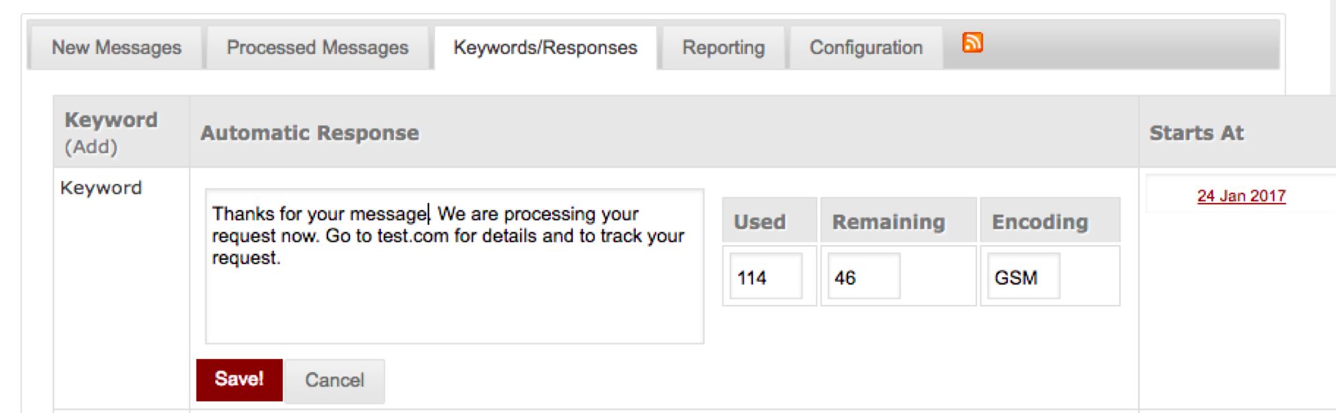 Screenshot of New Messages area in Mobile Studio