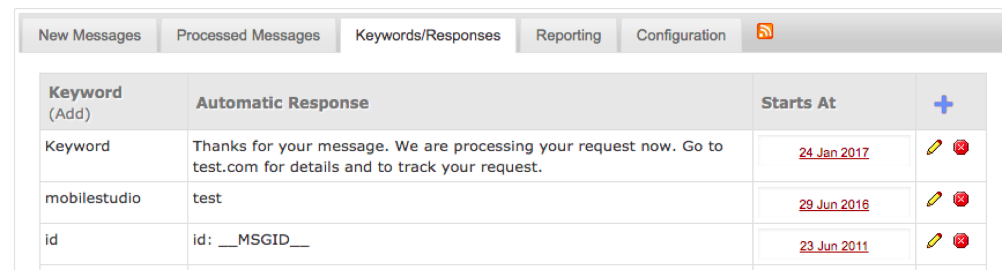 Screenshot of New Messages area in Mobile Studio