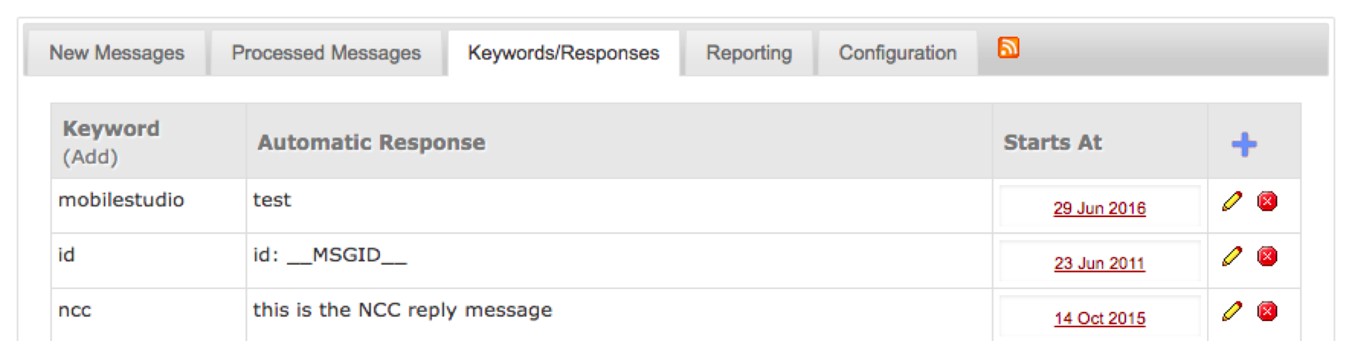 Screenshot of New Messages area in Mobile Studio