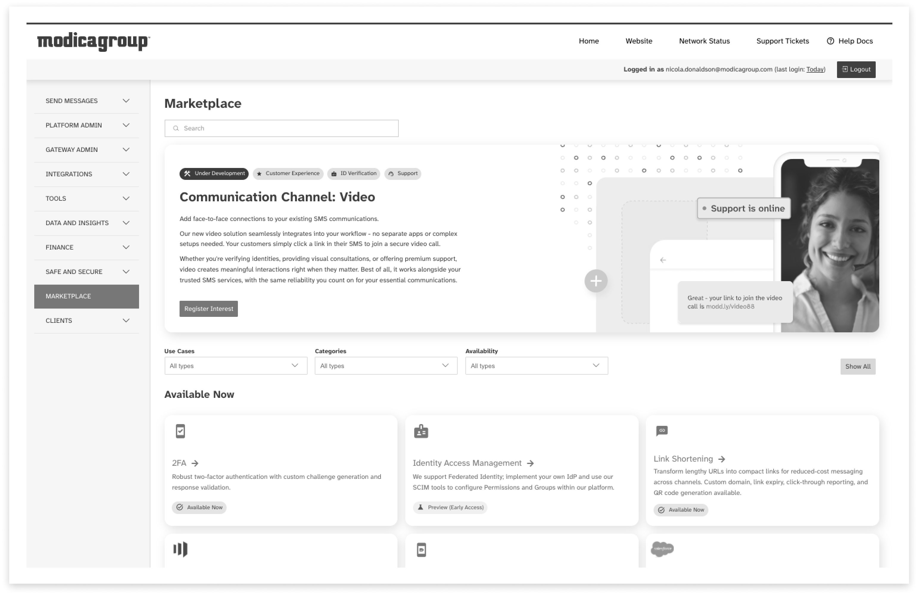 screenshot of the new marketplace in Modica