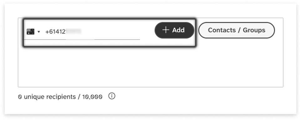 colourful screenshot showing options to add recipients when sending a New Message in Web2SMS