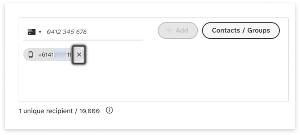 colourful screenshot showing options to add recipients when sending a New Message in Web2SMS