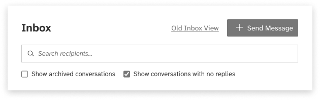 Black and white screeshot of web2sms search filters for the conversation inbox